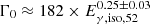 Mathematical equation: $ \Gamma_{0} \approx 182 \times E_{\gamma, \rm iso, 52}^{0.25 \pm 0.03} $