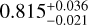 Mathematical equation: $0.815_{ - 0.021}^{ + 0.036}$