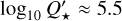 Mathematical equation: ${\log _{10}}Q_ \star ^\prime \approx 5.5$