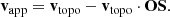 Mathematical equation: $$ \begin{aligned} \mathbf{v}_{\rm app} = \mathbf{v}_{\rm topo} - \mathbf{v}_{\rm topo} \cdot \mathbf{OS}. \end{aligned} $$