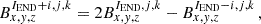 Mathematical equation: $$ B_{x,y,z}^{I_{\rm {END}}+i,j,k} = 2 B_{x,y,z}^{I_{\rm {END}},j,k}-B_{x,y,z}^{I_{\rm {END}}-i,j,k} \, , $$
