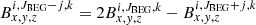 Mathematical equation: $$ B_{x,y,z}^{i,J_{\rm {BEG}}-j,k} = 2 B_{x,y,z}^{i,J_{\rm {BEG}},k}-B_{x,y,z}^{i,J_{\rm {BEG}}+j,k} $$