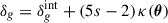 Mathematical equation: $ \delta_g = \delta_{g}^{\mathrm{int}} + (5s-2)\,\kappa(\boldsymbol{\theta}) $