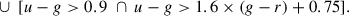 Mathematical equation: $$ \begin{aligned}&\ \cup \ [u - g > 0.9 \ \cap \ u - g > 1.6 \times (g - r) + 0.75]. \end{aligned} $$