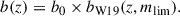 Mathematical equation: $$ \begin{aligned} b(z) = b_0 \times b_{\rm W19}(z, m_{\rm lim}). \end{aligned} $$
