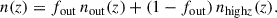 Mathematical equation: $$ \begin{aligned} n(z) = f_{\rm out}\,n_{\rm out}(z) + (1-f_{\rm out})\,n_{\mathrm{high}z}(z). \end{aligned} $$