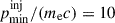 Mathematical equation: $ p_{\mathrm{min}}^{\mathrm{inj}}/(m_{\mathrm{e}}c) = 10 $