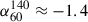 Mathematical equation: $ \alpha_{60}^{140}\approx -1.4 $
