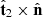 Mathematical equation: $ \hat{\mathbf{t}}_2 \times \hat{\mathbf{n}} $