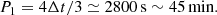 Mathematical equation: $$ \begin{aligned} P_1 = 4\Delta t/3 \simeq 2800\,\mathrm{s} \sim 45\,\mathrm{min}. \end{aligned} $$