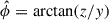 Mathematical equation: $ {\hat \phi}= \arctan(z / y) $