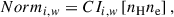 Mathematical equation: $$ \begin{aligned} Norm_{i,w}= C I_{i,w}\left[n_{\rm {H}}n_{\rm {e}}\right], \end{aligned} $$