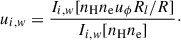 Mathematical equation: $$ \begin{aligned} u_{i,w}= \frac{I_{i,w}[n_{\rm {H}}n_{\rm {e}}u_\phi R_{l}/ R]}{I_{i,w}[n_{\rm {H}}n_{\rm {e}}]}\cdot \end{aligned} $$