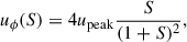 Mathematical equation: $$ \begin{aligned} u_\phi (S) = 4u_{\rm {peak}}\frac{S}{(1 + S)^2}, \end{aligned} $$