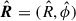 Mathematical equation: $ \hat{\boldsymbol{R}} = ({\hat R}, {\hat \phi}) $