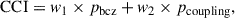 Mathematical equation: $$ \begin{aligned} \mathrm{CCI} = w_1 \times p_{\mathrm{bcz} } + w_2 \times p_{\mathrm{coupling} }, \end{aligned} $$