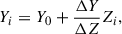 Mathematical equation: $$ \begin{aligned} Y_i = Y_0 + \frac{\Delta Y}{\Delta Z} Z_i, \end{aligned} $$