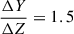 Mathematical equation: $ \frac{\Delta Y}{\Delta Z} = 1.5 $