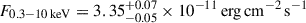 Mathematical equation: $ F_{0.3{-}10\,\mathrm{keV}} = 3.35^{+0.07}_{-0.05} \times 10^{-11}\,\mathrm{erg\,cm}^{-2}\,\mathrm{s}^{-1} $
