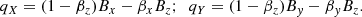Mathematical equation: $$ \begin{aligned} q_{\small X} = (1 - \beta _z)B_x - \beta _xB_z;\,\,\, q_{\small Y} = (1 - \beta _z)B_y - \beta _yB_z .\end{aligned} $$