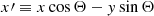 Mathematical equation: $$ \begin{aligned} x\prime&\equiv x\,\mathrm{{cos}}\, \Theta - y\,\mathrm{{sin}}\, \Theta \end{aligned} $$