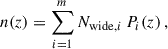 Mathematical equation: $$ \begin{aligned} n(z) = \sum _{i=1}^{m} N_{\mathrm{wide} ,i}\, P_i(z)\,, \end{aligned} $$