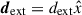 Mathematical equation: $ \boldsymbol{d}_{\mathrm{ext}} = d_{\mathrm{ext}} \hat{x} $