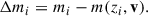 Mathematical equation: $$ \begin{aligned} \Delta m_i=m_i-m(z_i,\mathbf v ). \end{aligned} $$