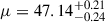 Mathematical equation: $ \mu = 47.14_{-0.24}^{+0.21} $