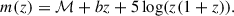 Mathematical equation: $$ \begin{aligned} m(z) =\mathcal{M} +bz+5\log (z(1+z)). \end{aligned} $$