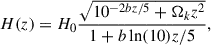 Mathematical equation: $$ \begin{aligned} H(z) =H_0\frac{\sqrt{10^{-2bz/5}+\Omega _k z^2}}{1+b\ln (10) z/5}, \end{aligned} $$