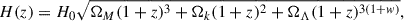 Mathematical equation: $$ \begin{aligned} H(z) =H_0\sqrt{\Omega _M(1+z)^3+\Omega _k(1+z)^2+\Omega _\Lambda (1+z)^{3(1+w)}}, \end{aligned} $$