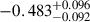 Mathematical equation: $ -0.483_{-0.092}^{+0.096} $