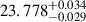 Mathematical equation: $ 23.778_{-0.029}^{+0.034} $