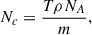 Mathematical equation: $$ \begin{aligned} N_{c}=\frac{T \rho N_{A}}{m}, \end{aligned} $$