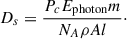 Mathematical equation: $$ \begin{aligned} D_{s}=\frac{P_{c}E_{\rm photon}m}{N_{A} \rho Al}\cdot \end{aligned} $$
