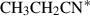 Mathematical equation: $ \mathrm{CH}_{3}\mathrm{CH}_{2}\mathrm{CN}^{*} $