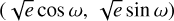 Mathematical equation: $(\sqrt e \cos \omega ,\sqrt e \sin \omega )$