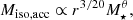 Mathematical equation: $$ \begin{aligned} M_{\mathrm{iso, acc} } \propto r^{3/20} M_{\star }^{\theta }, \end{aligned} $$