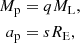 Mathematical equation: $$ \begin{aligned} M_{\mathrm{p} }&= q M_{\mathrm{L} }, \\ \nonumber a_{\mathrm{p} }&= s R_{\mathrm{E} }, \end{aligned} $$