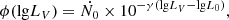 Mathematical equation: $$ \begin{aligned} \phi (\mathrm{{lg}}{L_V}) = \dot{N_0} \times 10^{-\gamma (\mathrm{{lg}}{L_V}-\mathrm{{lg}}{L_0})}, \end{aligned} $$