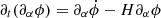 Mathematical equation: $ \partial_t(\partial_{\alpha}\phi) = \partial_{\alpha}\dot{\phi}- H\partial_{\alpha}\phi $
