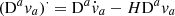 Mathematical equation: $ (\mathrm{D}^av_a)^{\cdot}=\mathrm{D}^a\dot{v}_a-H\mathrm{D}^av_a $