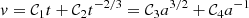 Mathematical equation: $$ \begin{aligned} v= \mathcal{C} _1t+ \mathcal{C} _2t^{-2/3}= \mathcal{C} _3a^{3/2}+ \mathcal{C} _4a^{-1}\, \end{aligned} $$