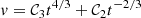 Mathematical equation: $$ \begin{aligned} v= \mathcal{C} _3t^{4/3}+ \mathcal{C} _2t^{-2/3}\, \end{aligned} $$