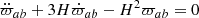Mathematical equation: $$ \begin{aligned} \ddot{\varpi }_{ab}+ 3H\dot{\varpi }_{ab}- H^2\varpi _{ab}= 0\, \end{aligned} $$