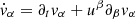 Mathematical equation: $ \dot{v}_{\alpha}= \partial_tv_{\alpha}+u^{\beta}\partial_{\beta}v_{\alpha} $
