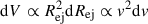 Mathematical equation: $ \mathrm{d}V \propto R_{\mathrm{ej}}^2\mathrm{d}R_{\mathrm{ej}} \propto v^2\mathrm{d}v $