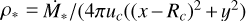 Mathematical equation: $\rho_* = \dot{M_*}/(4 {\rm \pi} u_c ((x-R_c)^2 + y^2))$