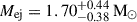 Mathematical equation: $ M_{\mathrm{ej}}= 1.70^{+0.44}_{-0.38}\,\mathrm{M_{\odot}} $